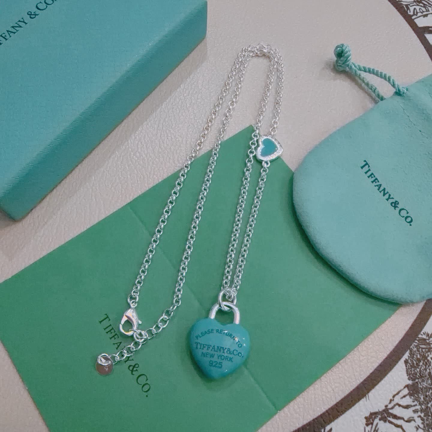 Tiffany & Co. Blue Enamel Lock Charm Necklace Tiffany & Co. Blue Enamel Lock Charm Necklace